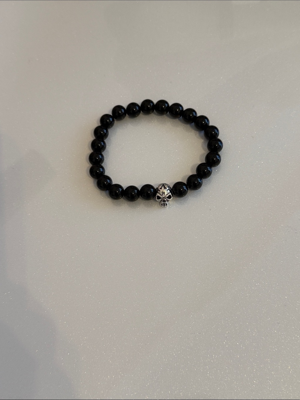 Black Beaded Skull Bracelet
